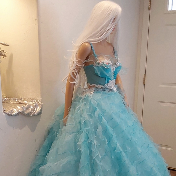 "MARINA" Ocean Blue & White Boho Wedding Ballgown Set - Picture 4 of 7